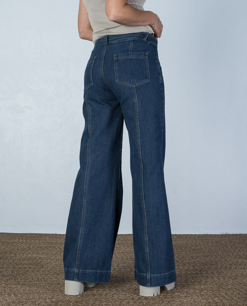 Belted Denim Jeans Dark Wash