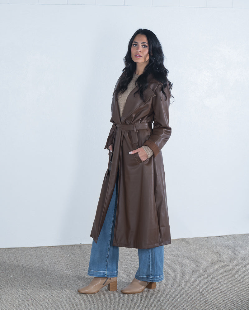 Emerson PU Trench Coat Chocolate - ONLINE ONLY