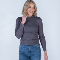 Madeline Lurex Knit Top Charcoal Pink - ONLINE ONLY