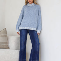 Tilly Contrast Blanket Stitch Knit Blue