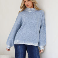 Tilly Contrast Blanket Stitch Knit Blue