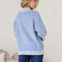 Tilly Contrast Blanket Stitch Knit Blue