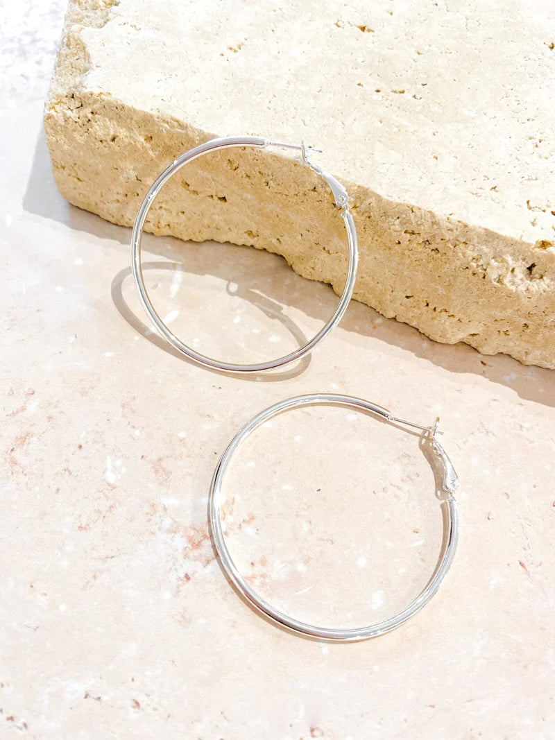 50mm Classic Hoop Sterling Silver Coated Earring