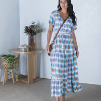 Shop Summer Style Blue Multi Abstract Print Maxi Dress