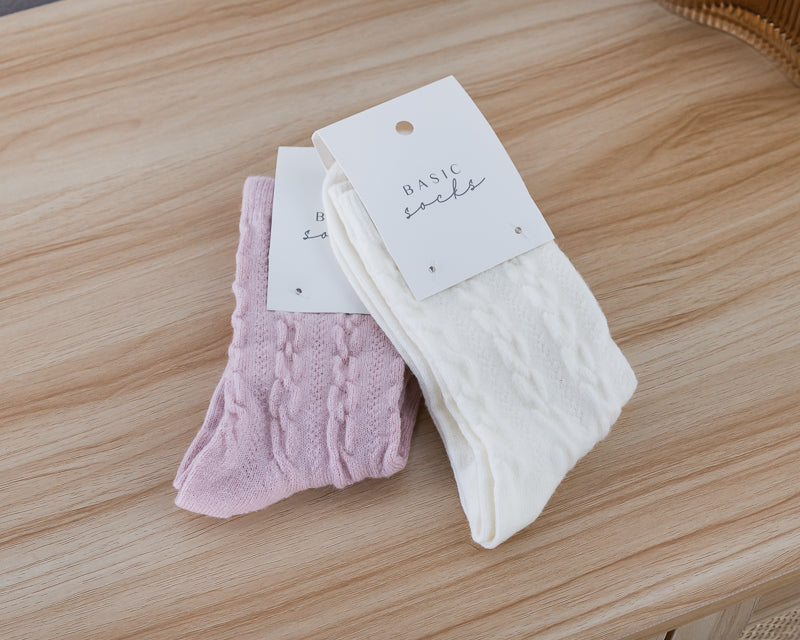 Cable Socks Baby Pink