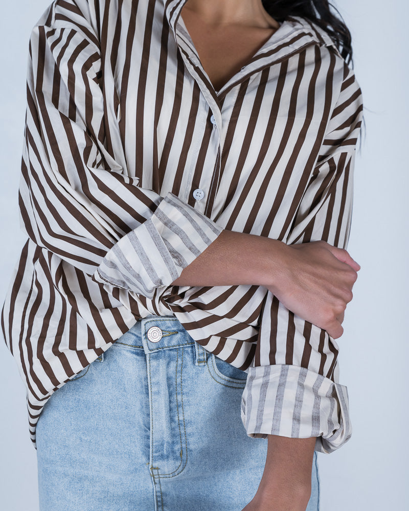 Ada Striped Shirt Choc/Beige