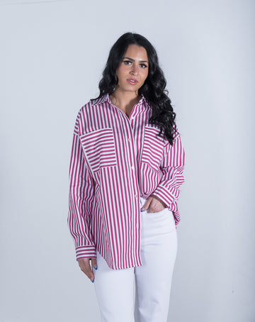 Alayah Striped Shirt Fushcia/White