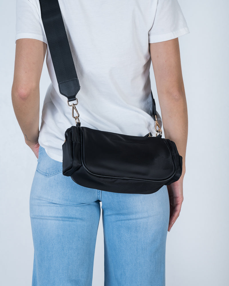 Alisa Nylon Crossbody Bag Black