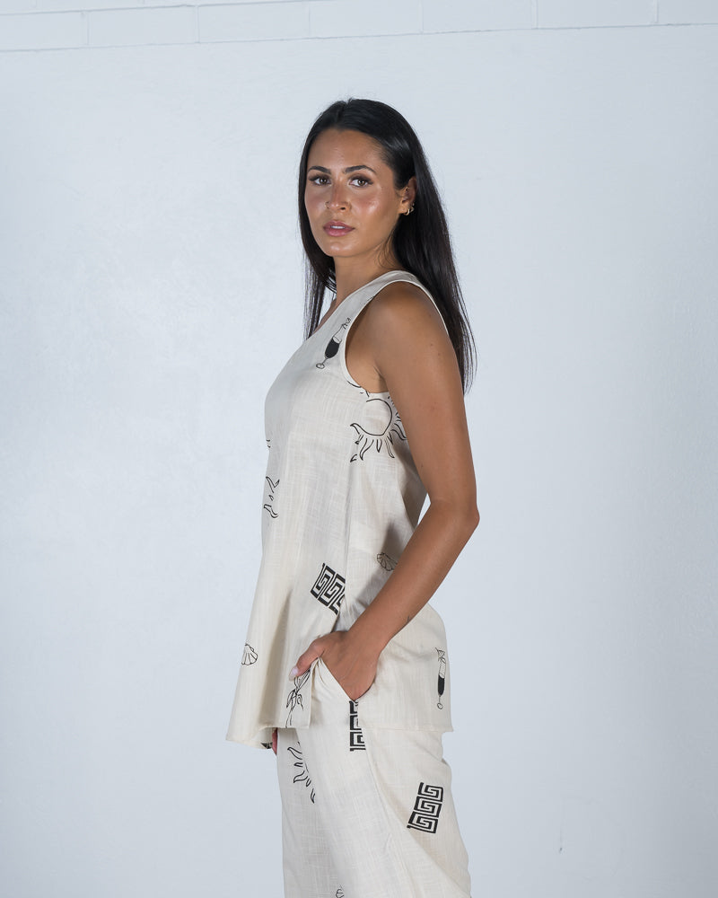 Amalfi Cotton One Shoulder Top Beige now at Mojo on Main