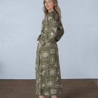 Amina Printed Midi Dress Green