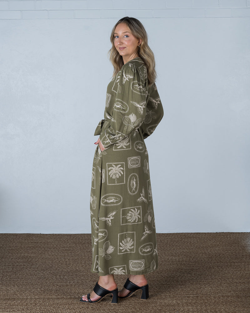 Amina Printed Midi Dress Green