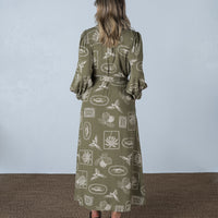 Amina Printed Midi Dress Green