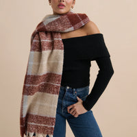 Annie Checkered Fluffy Scarf Brown Multi