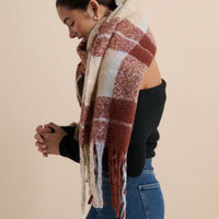 Annie Checkered Fluffy Scarf Brown Multi