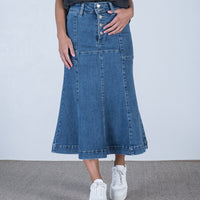 Azure Denim Midi Skirt Mid Blue