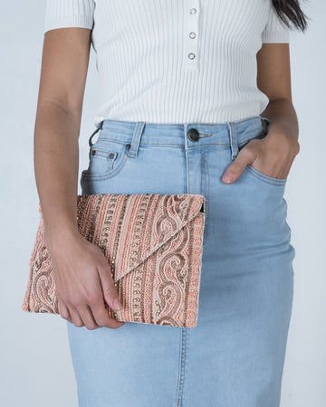 Beaded Front Flap Clutch Peach