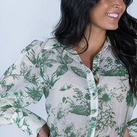 Beth Floral Print Shirt Green/Beige