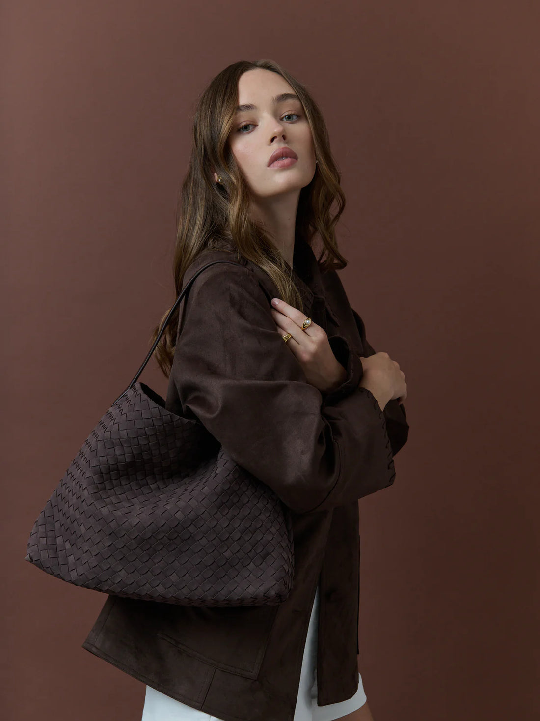 Calla Woven Handbag Chocolate