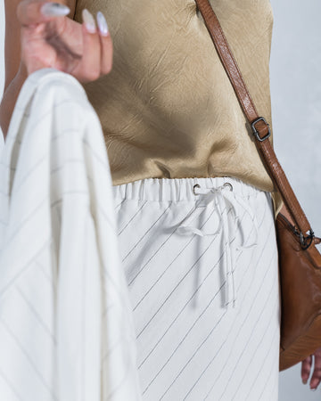 Candice Pin Striped Cotton/Linen Blend Skirt in White available at Mojo