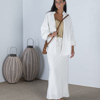 Candice Pin Striped Cotton/Linen Blend Skirt in White available at Mojo
