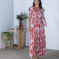 Shop Summer Style Casia Red Multi Floral Print Maxi Dress
