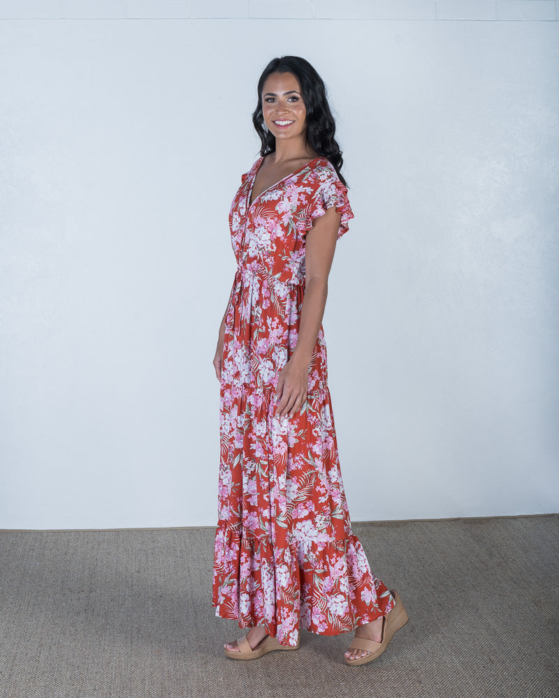 Shop Summer Style Casia Red Multi Floral Print Maxi Dress