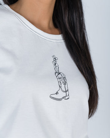 Cassidy Cowboy Boot and Contrast Stitching Graphic Tee White
