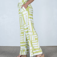 Catalina Wide Leg Pant Lime/White