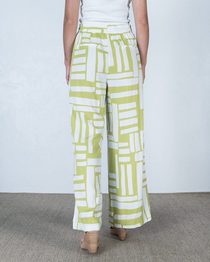 Catalina Wide Leg Pant Lime/White