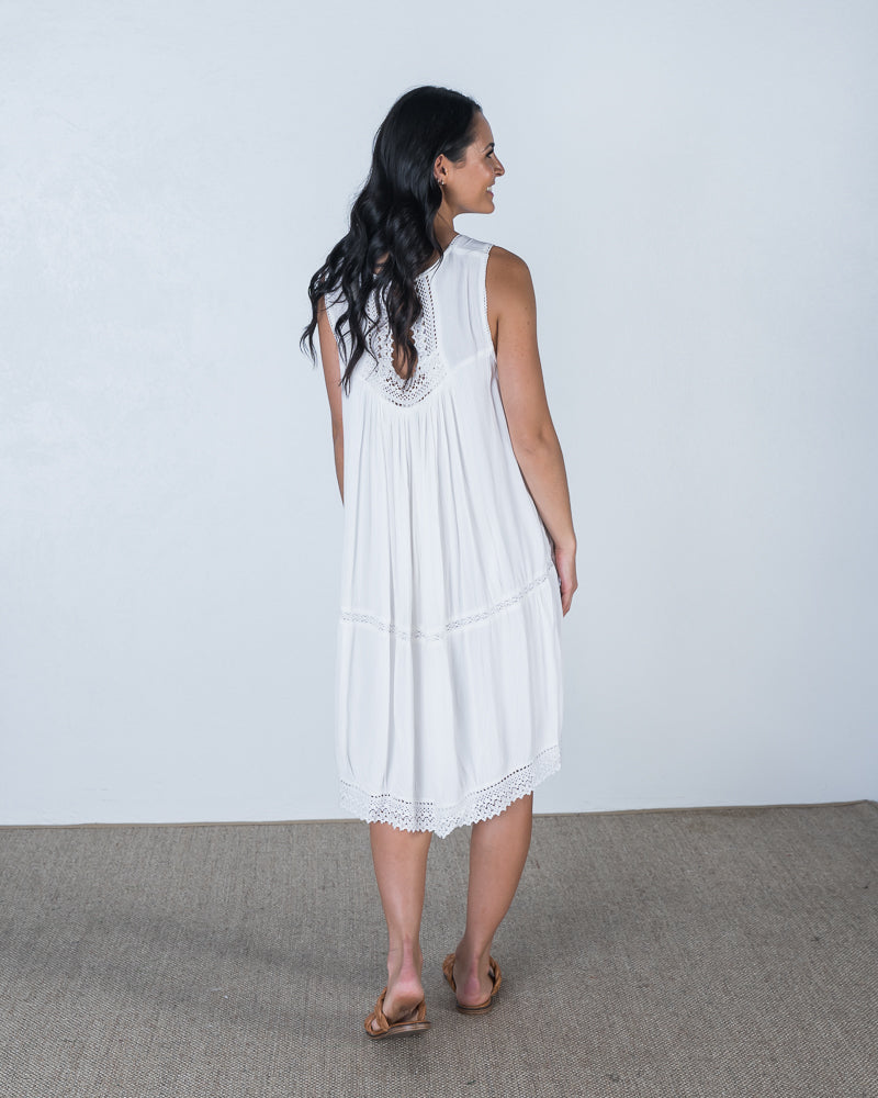 Boho Lace Detail Coachella Dress in White