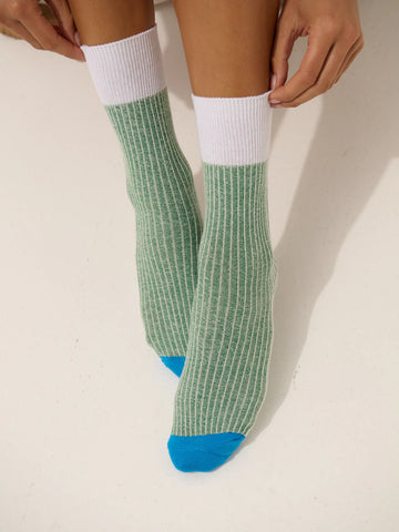 Colour Block Socks Green