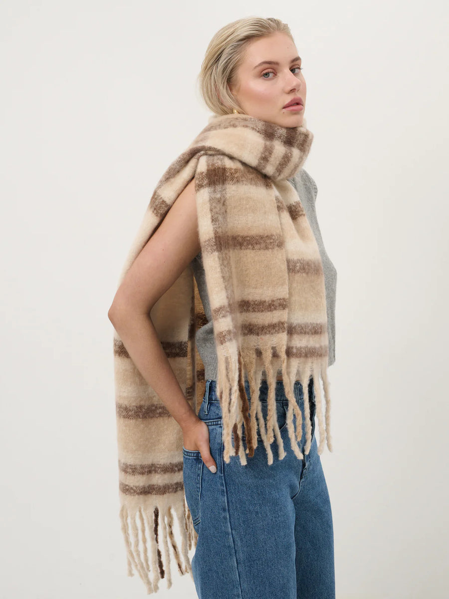 Cono Checkered Scarf Camel Multi