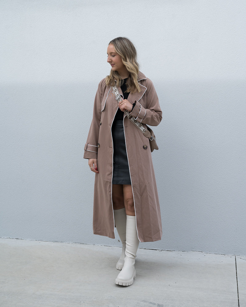 Contrast Piping Trench Coat Mocha