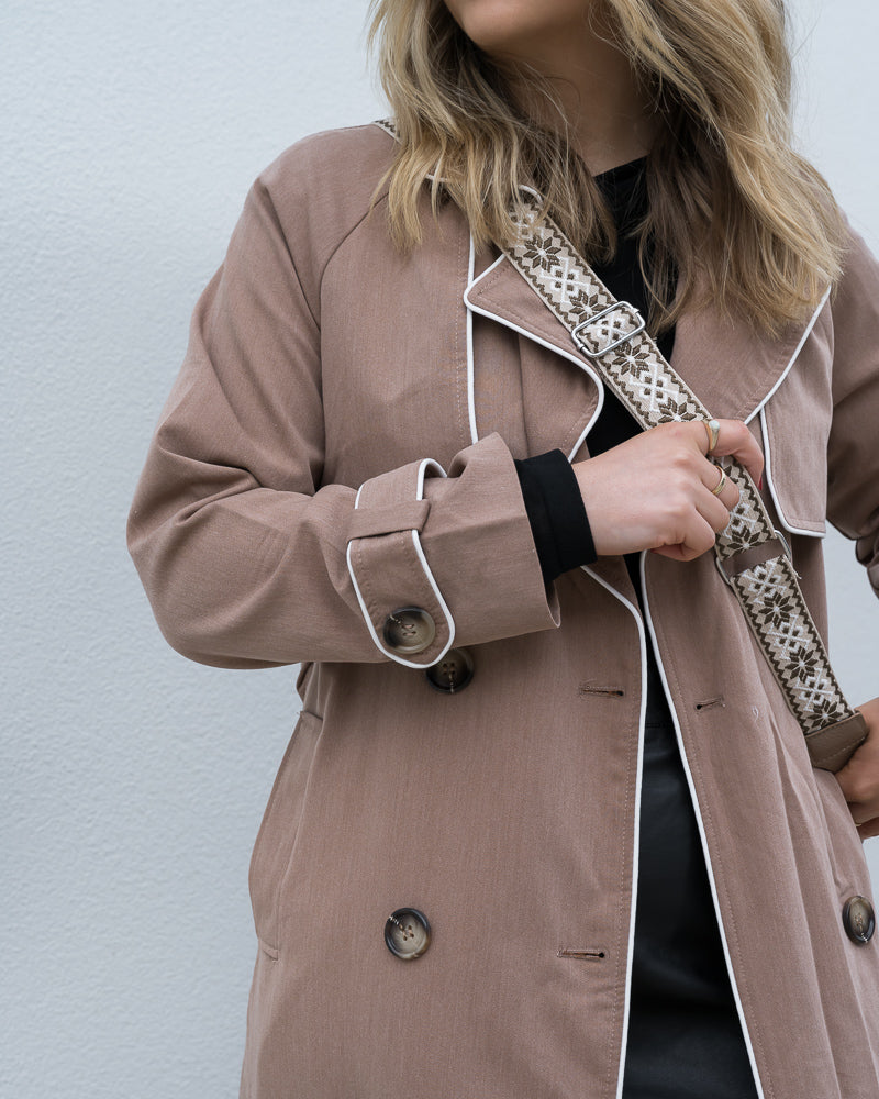 Contrast Piping Trench Coat Mocha