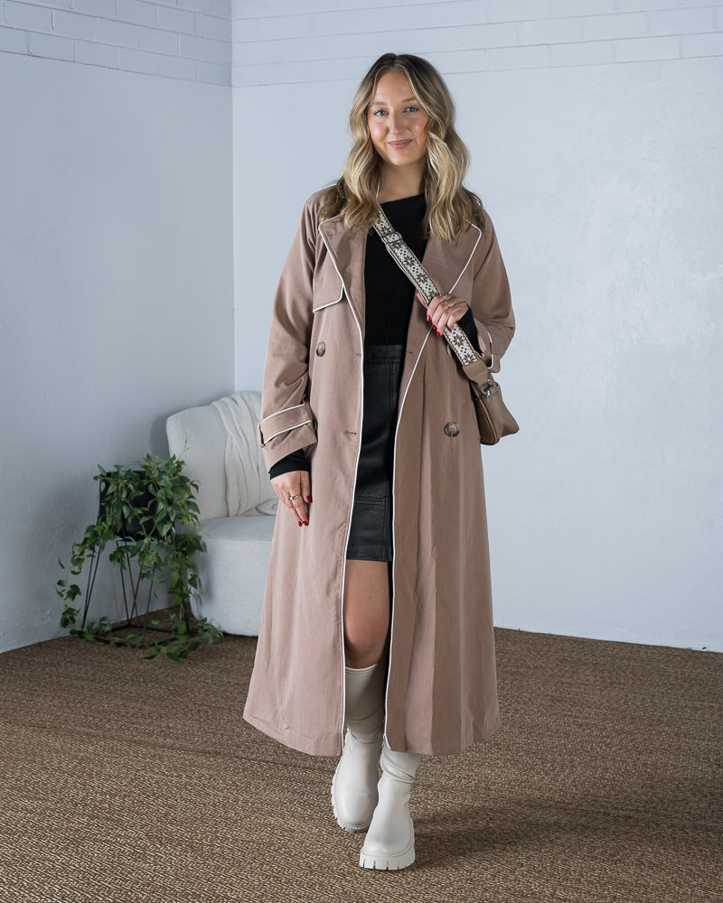 Contrast Piping Trench Coat Mocha