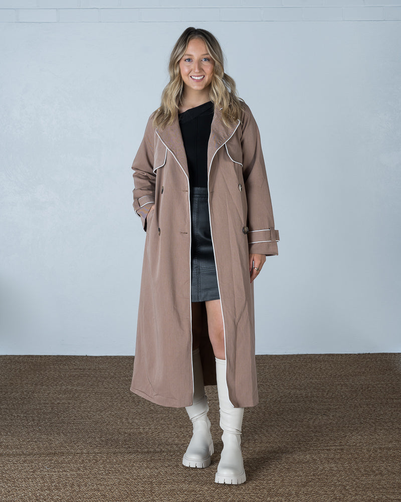 Contrast Piping Trench Coat Mocha