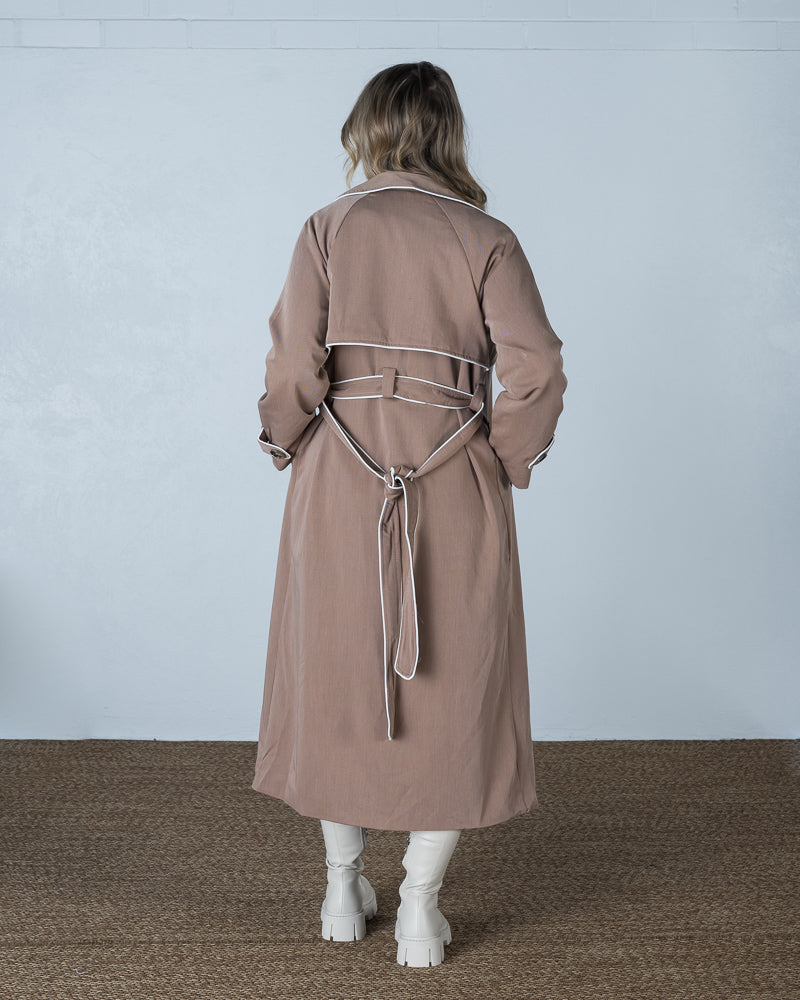 Contrast Piping Trench Coat Mocha