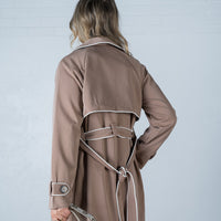 Contrast Piping Trench Coat Mocha