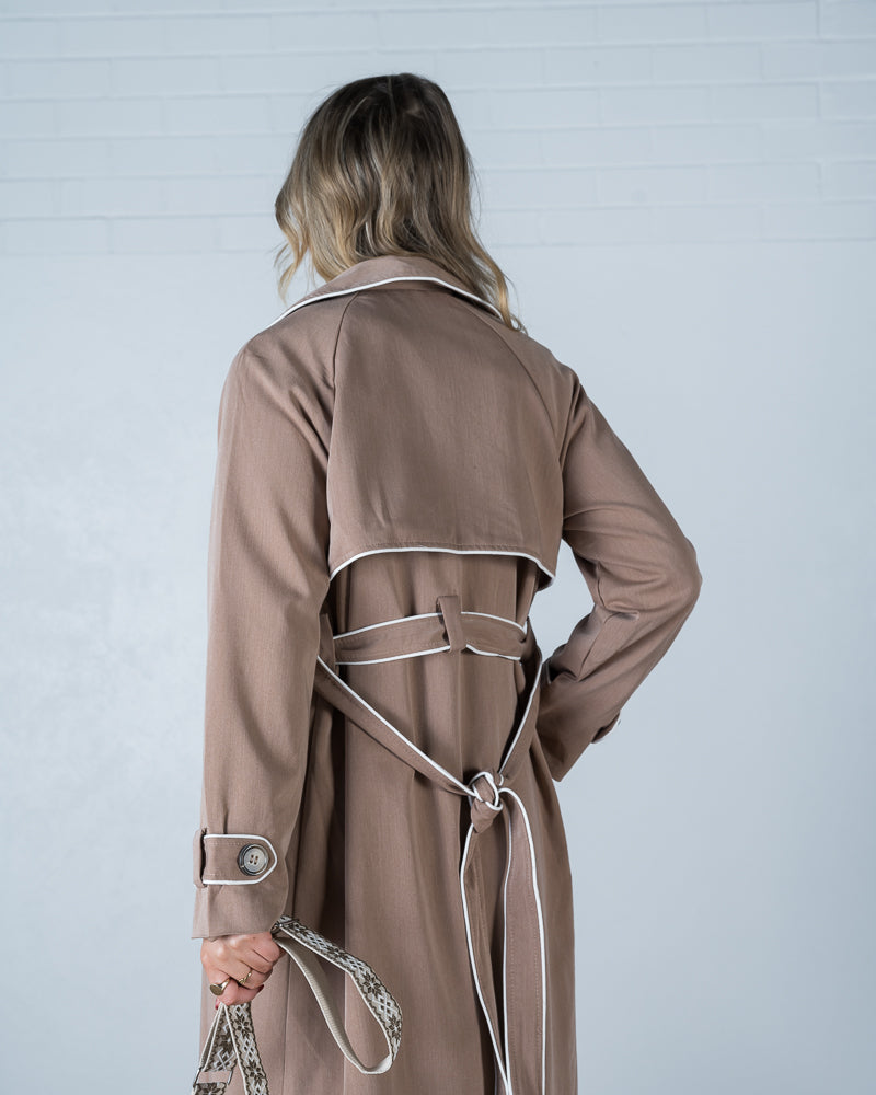 Contrast Piping Trench Coat Mocha