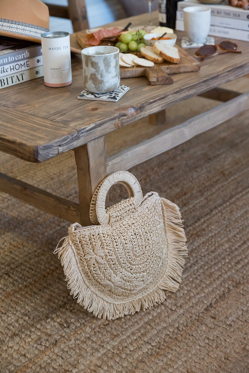 Crochet Detail Fringe Bag Natural