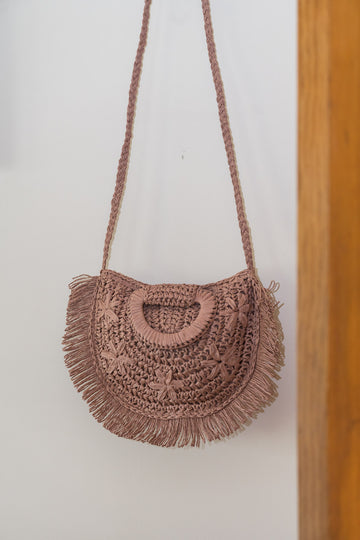 Crochet Detail Fringe Bag Rosewood
