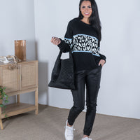 Dakota Sweater Black/Blue Leopard