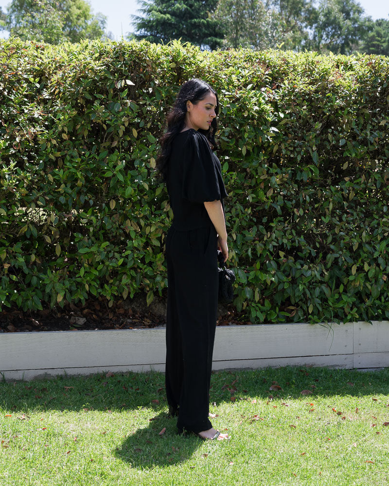 Delia Linen Wide Leg Pant Black