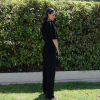 Delia Linen Wide Leg Pant Black