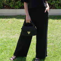 Delia Linen Wide Leg Pant Black