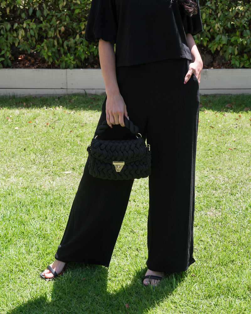 Delia Linen Wide Leg Pant Black