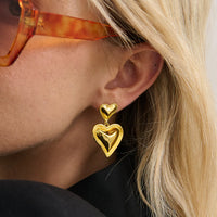 Double Heart 18K Gold Coated Earring