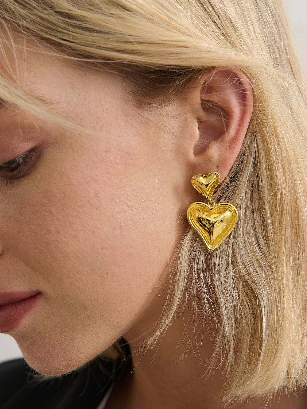 Double Heart 18K Gold Coated Earring