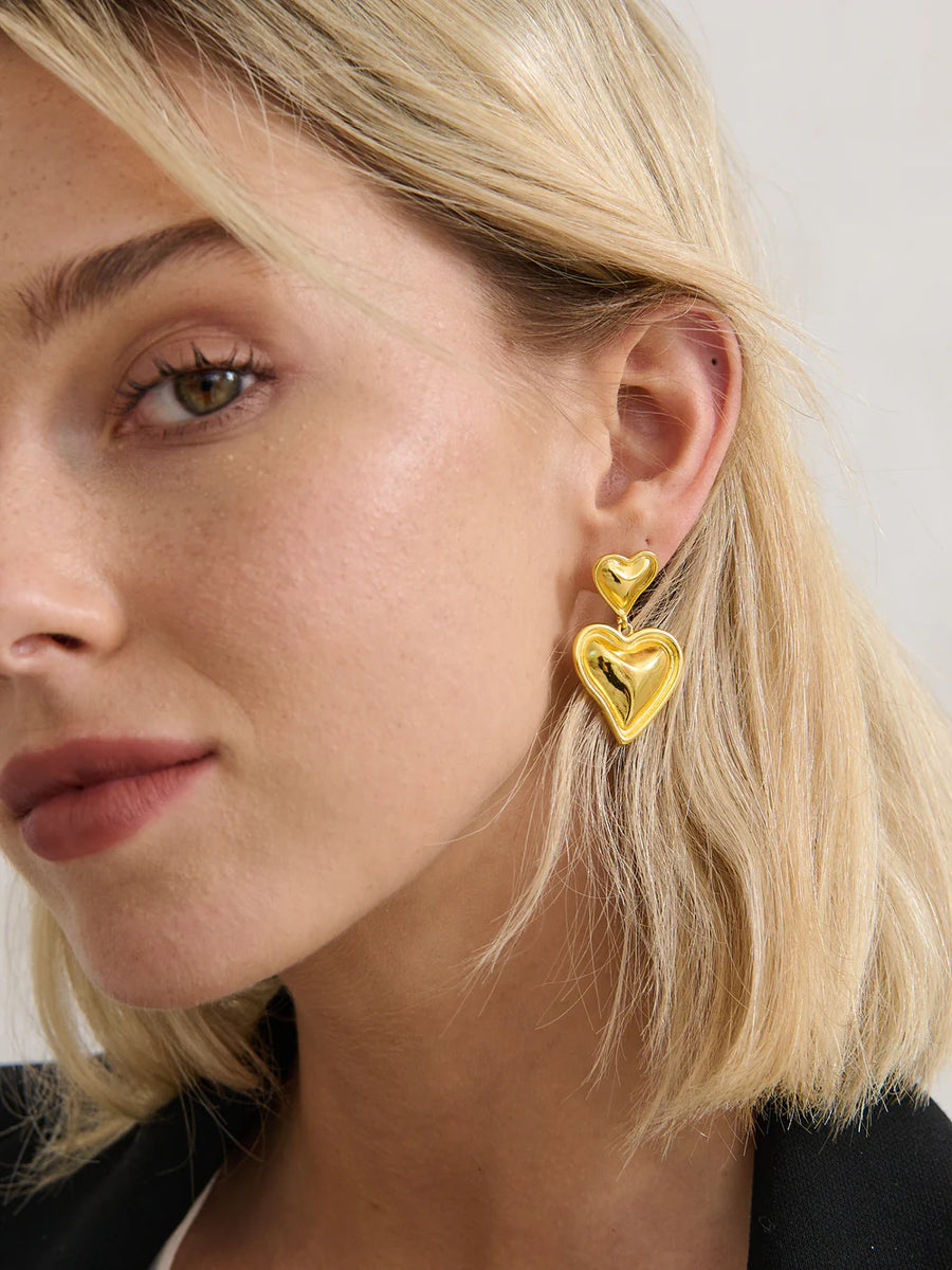 Double Heart 18K Gold Coated Earring