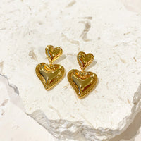 Double Heart 18K Gold Coated Earring